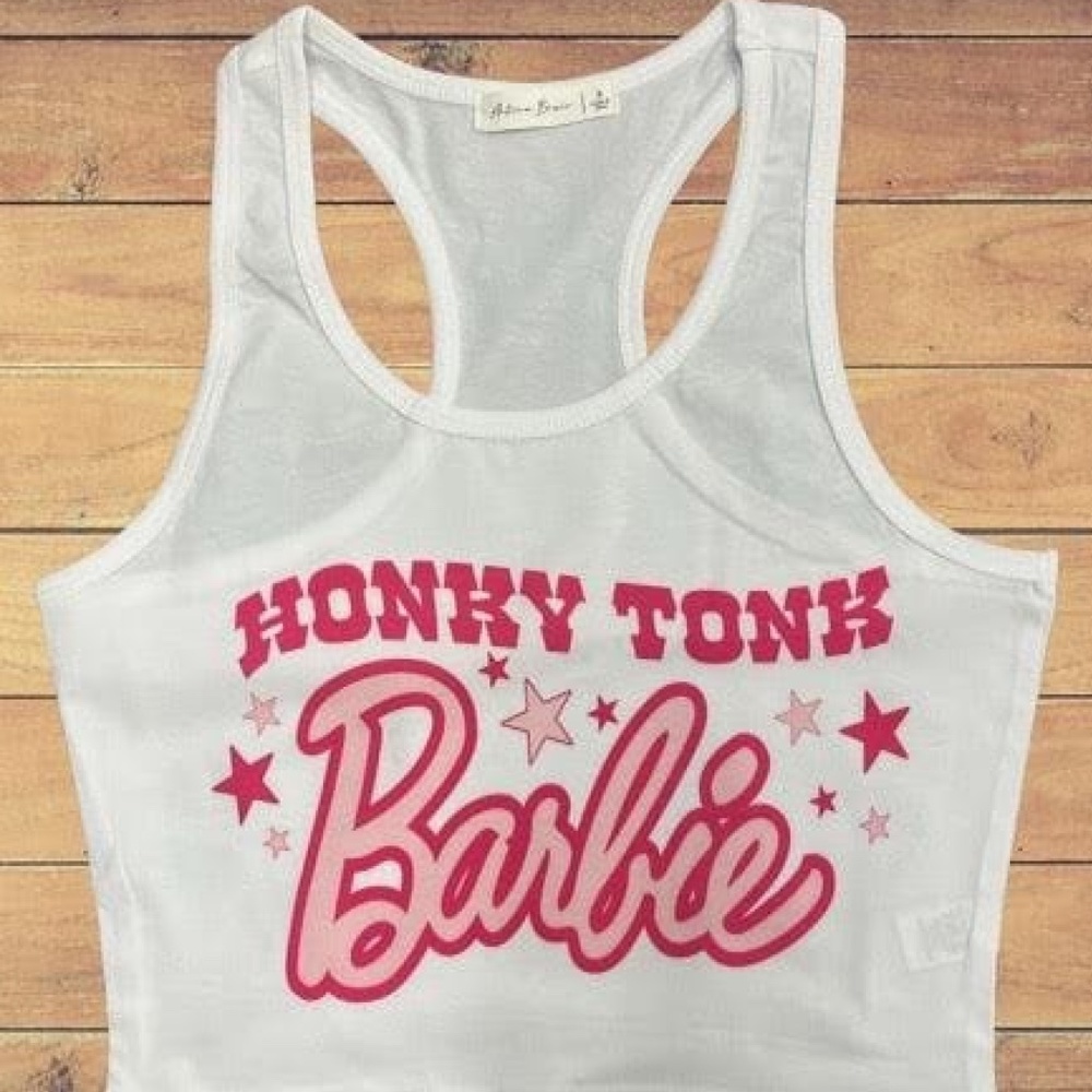 Honky Tonk Barbie White Cropped Tank Top